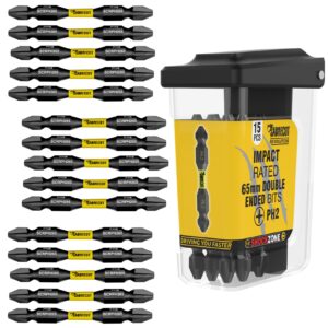 15pcs 65mm Double Ended Pozidriv (PZ2) Impact Screwdriver Bits and Storage Box - SCRPZ26515B