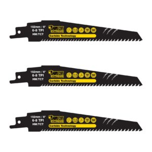 3pcs S956XHM 152mm 6-8TPI Tungsten Carbide Reciprocating Saw Blades - SCRS956XHM_3