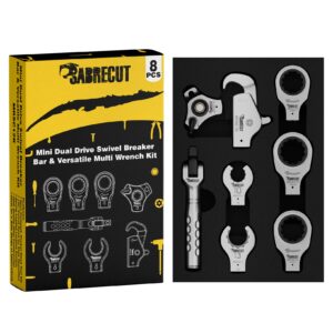 8pcs Mini Dual Drive Swivel Breaker Bar & Versatile Multi Wrench Kit - MRSC12K